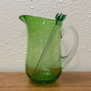 Green Glass Pitcher with Stirrer